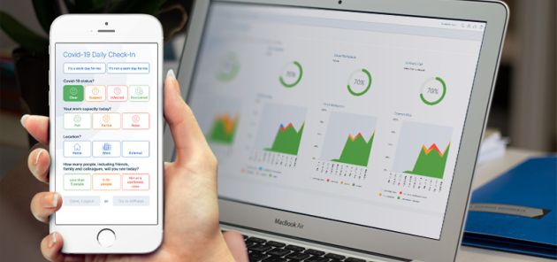 inphase crisis management and staff wellbeing app on a laptop and iphone